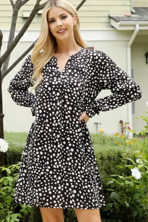 Notch Neck Animal Print Long Sleeve Mini Dress