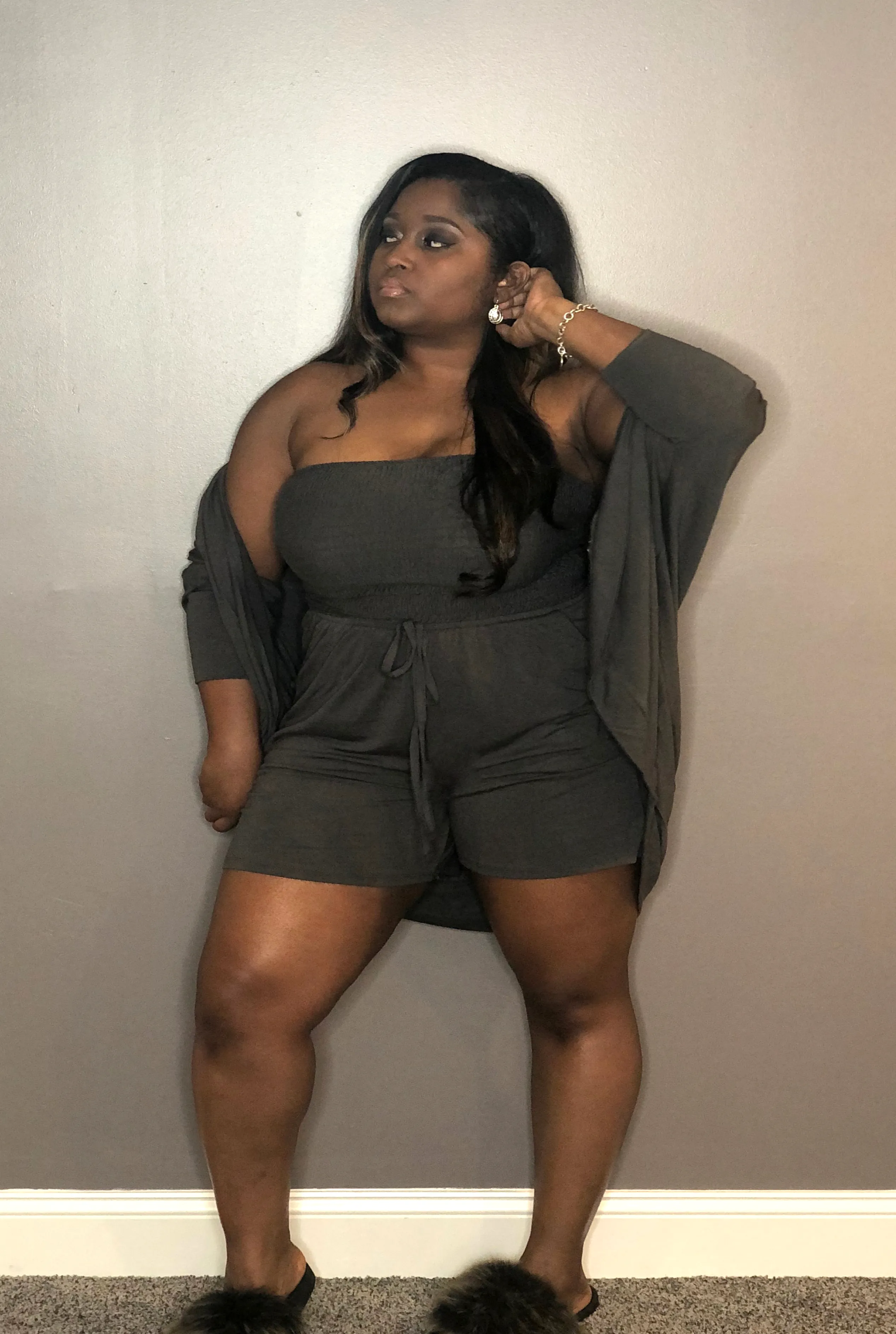 Now Boarding Romper Set - Charcoal