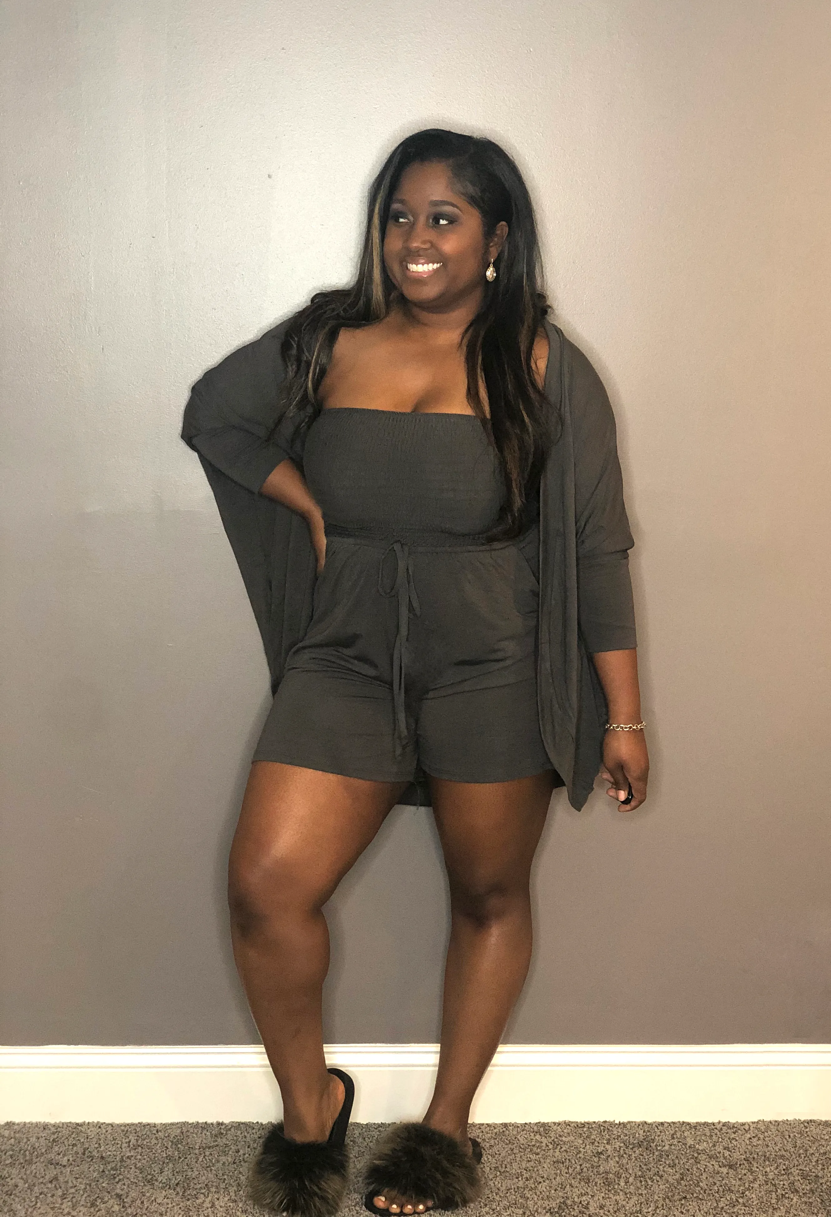 Now Boarding Romper Set - Charcoal