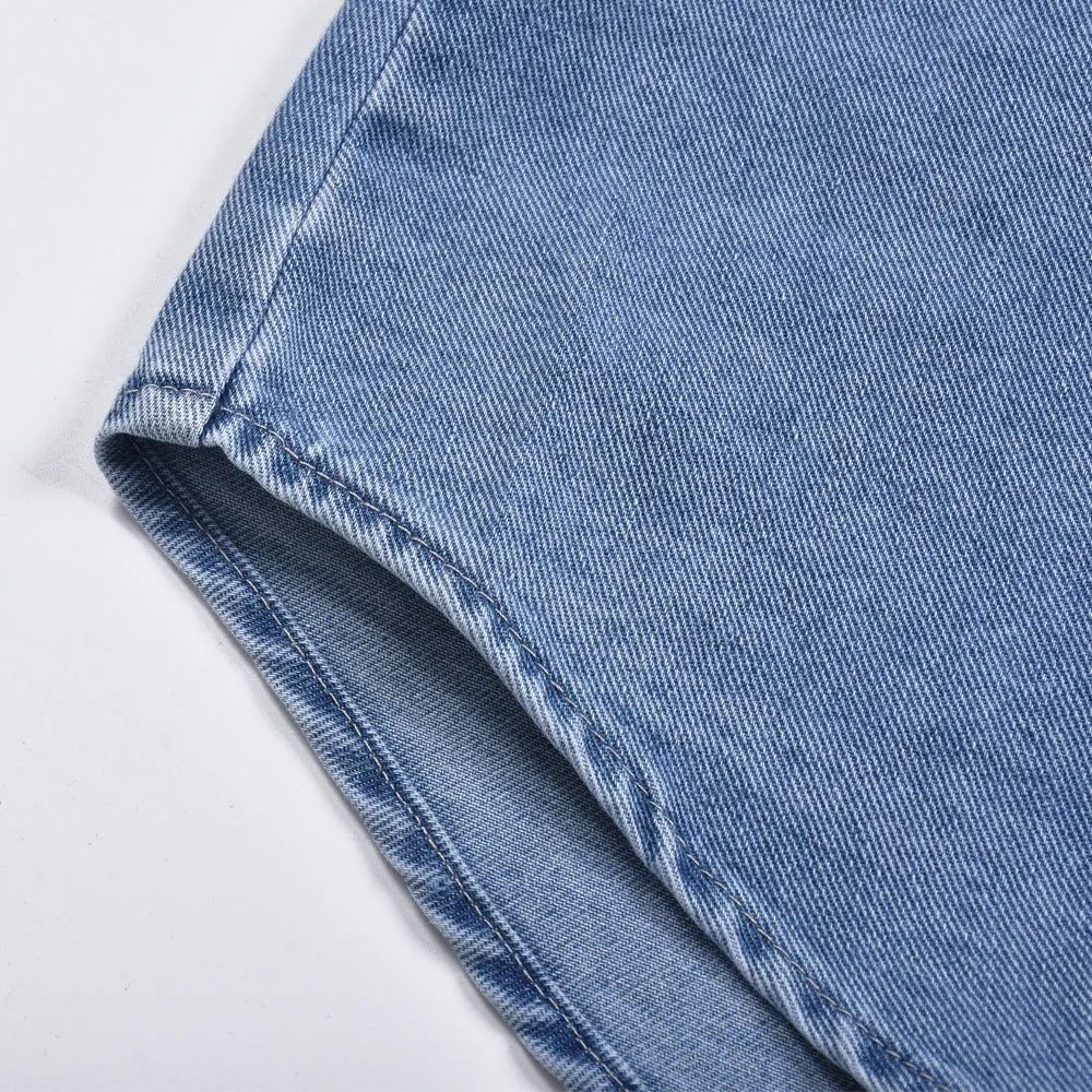 Off Shoulder Sling Lantern Sleeve Single-breasted Denim Shirt Mini Dresses