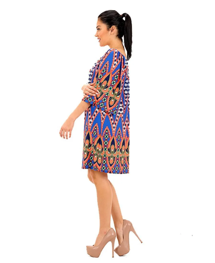 Off Shoulder Tunic Dress Chains Chevron Navy Orange