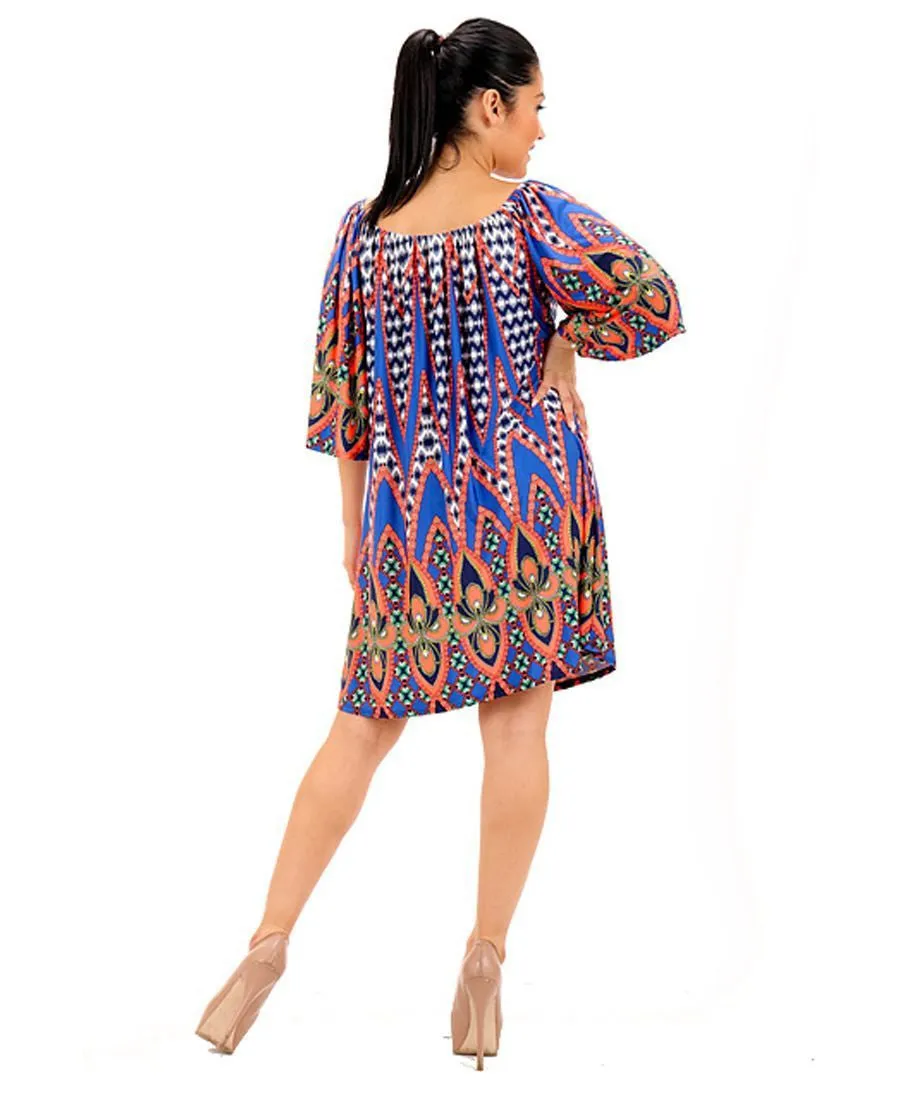 Off Shoulder Tunic Dress Chains Chevron Navy Orange