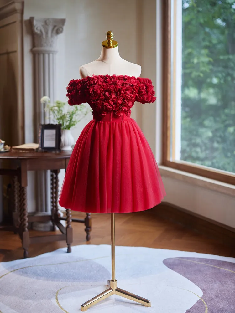 Off the Shoulder Flower Bodice Tulle Short Homecoming Dress