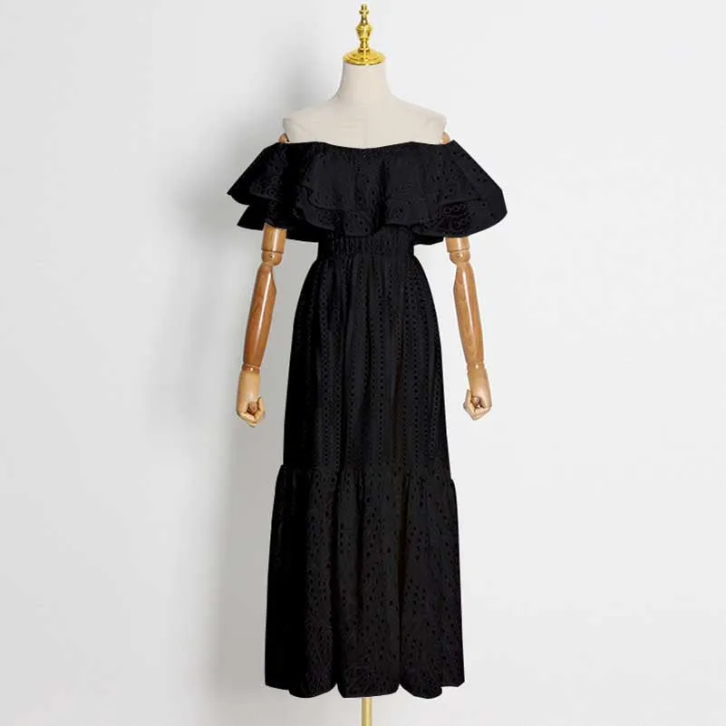 Off-the-shoulder Ruffled Midi Dress Beach Party Long Dress Embroidered Dress