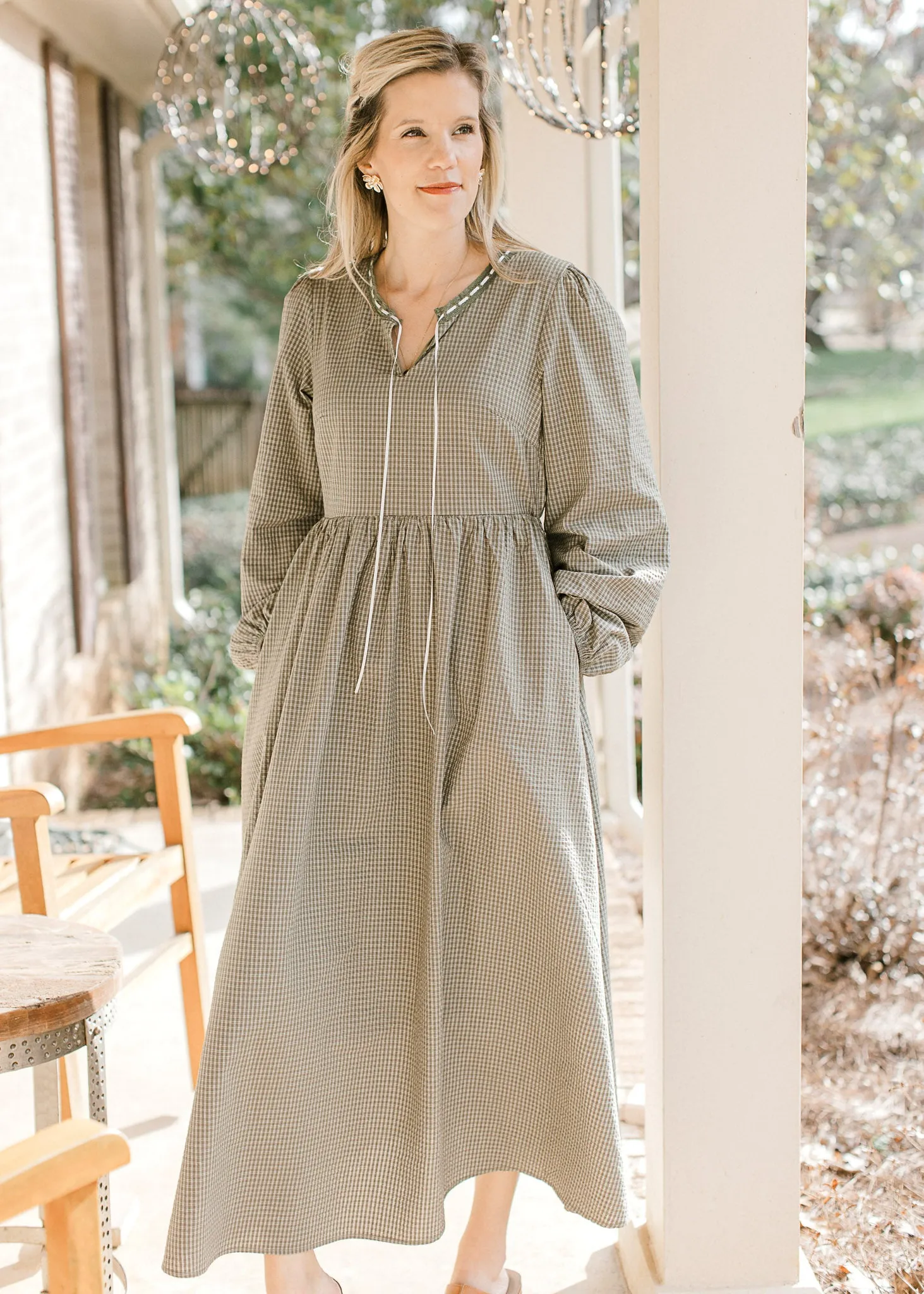Olive and Ivory Checked Dress