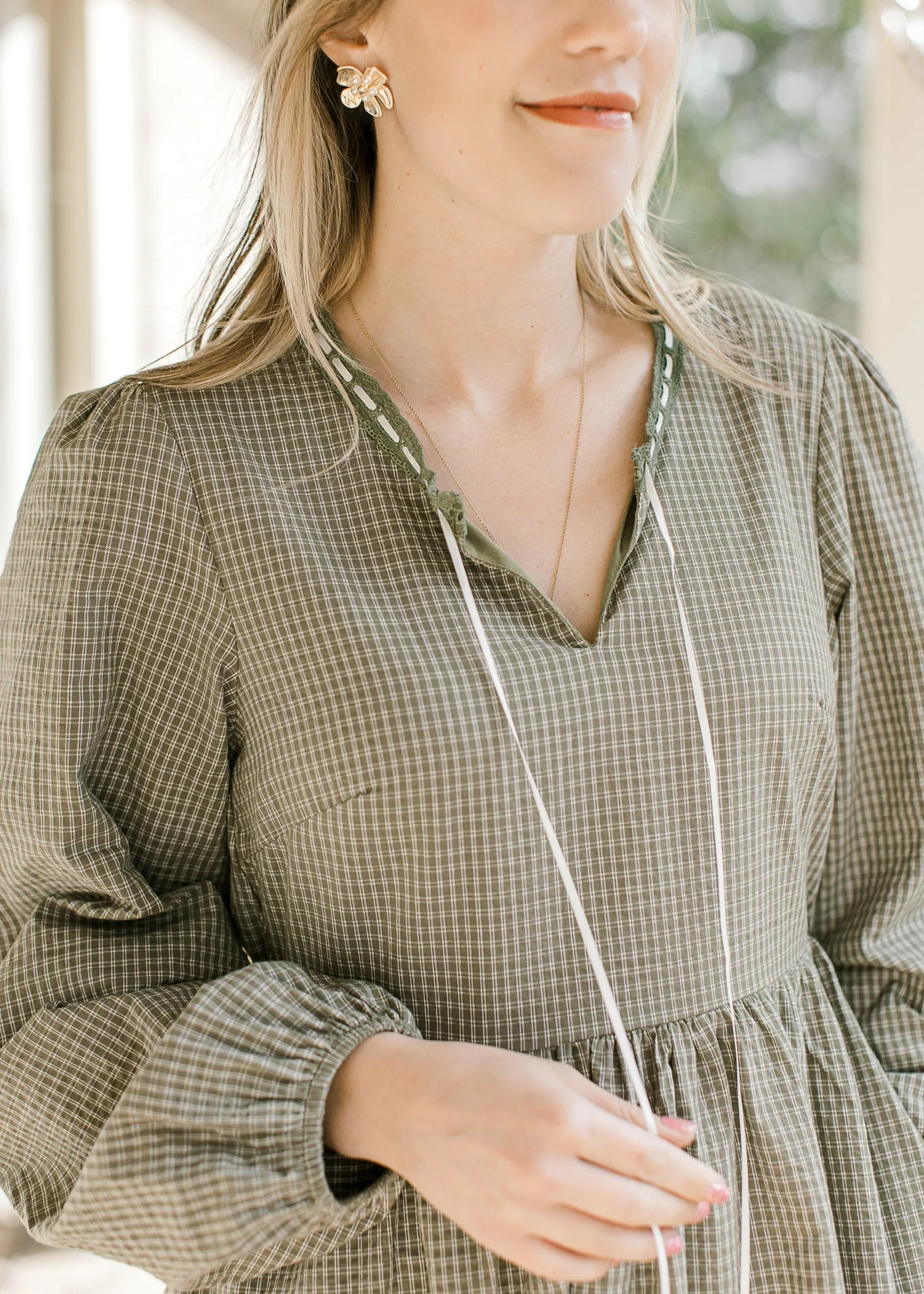 Olive and Ivory Checked Dress