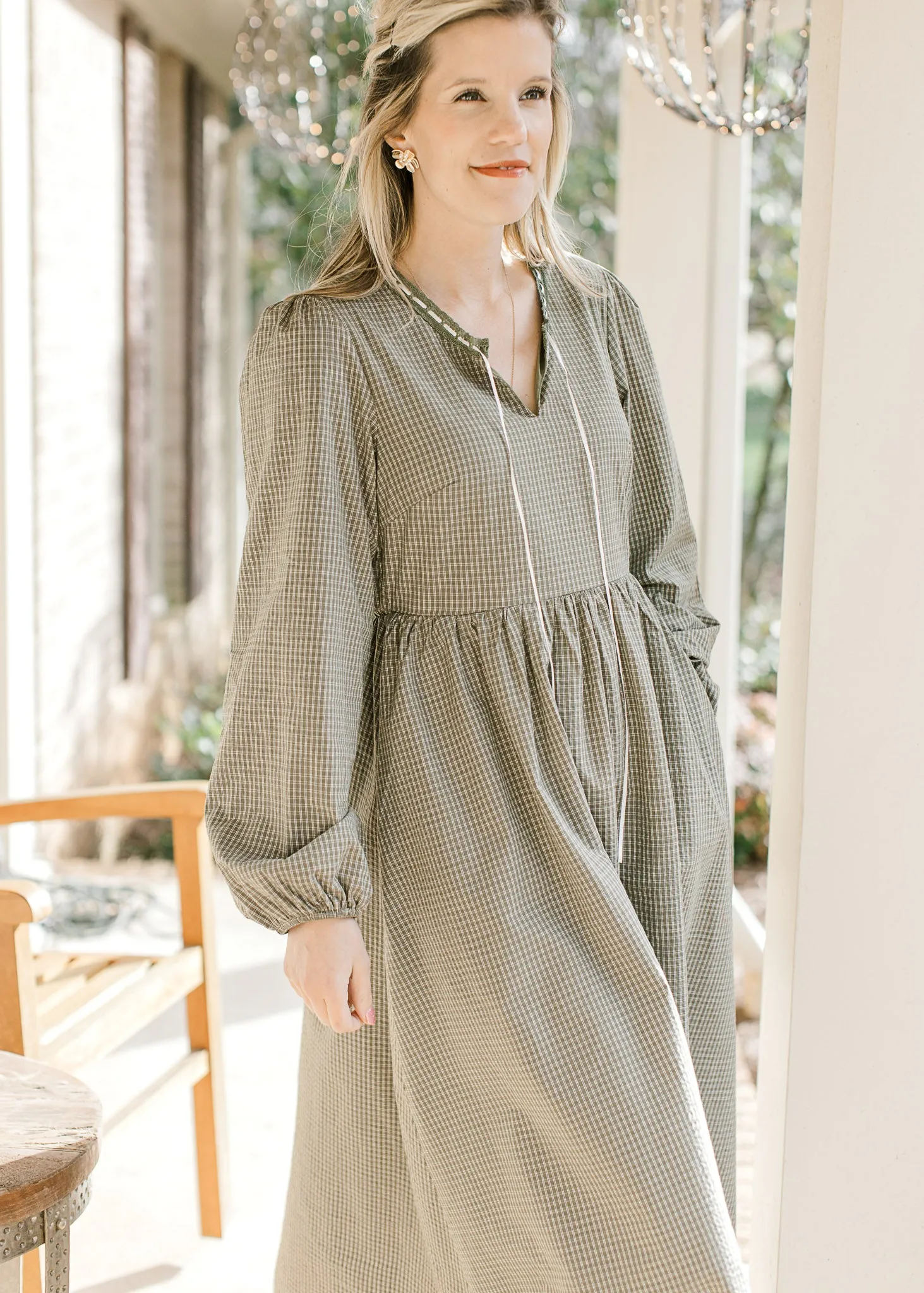 Olive and Ivory Checked Dress