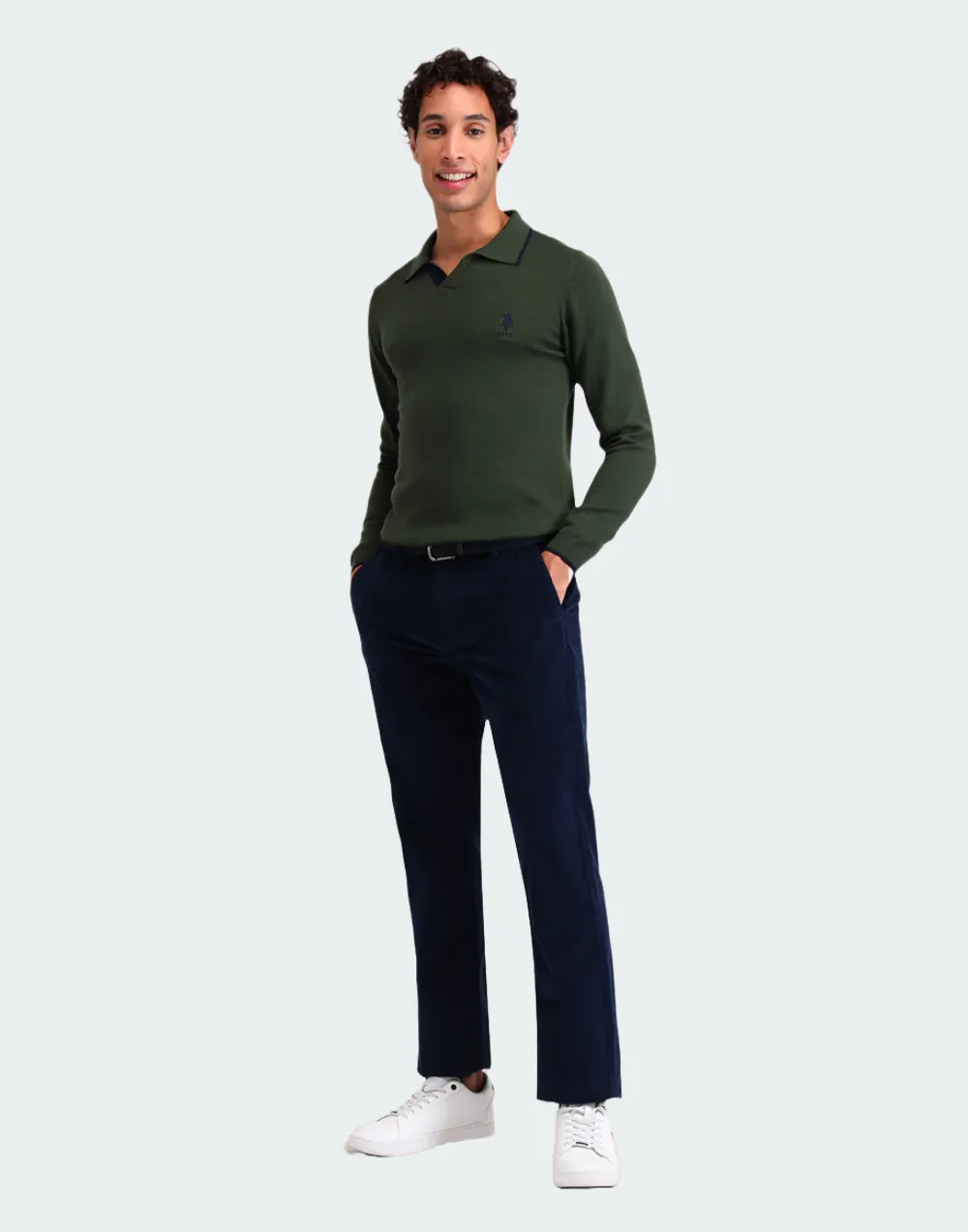Olive Solid Regular Fit Sweater