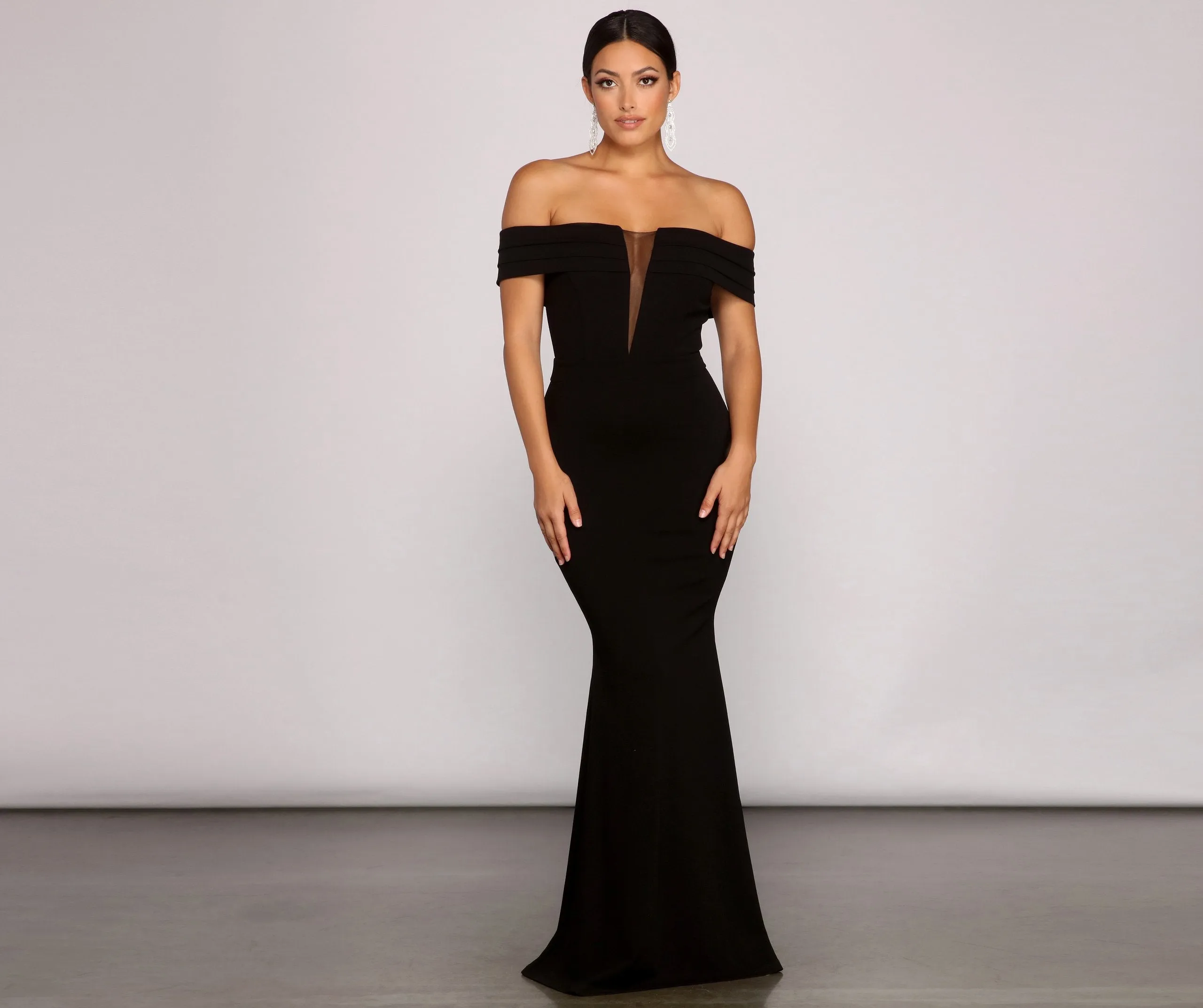 Olivia Formal Off Charming The Shoulder Crepe Dress