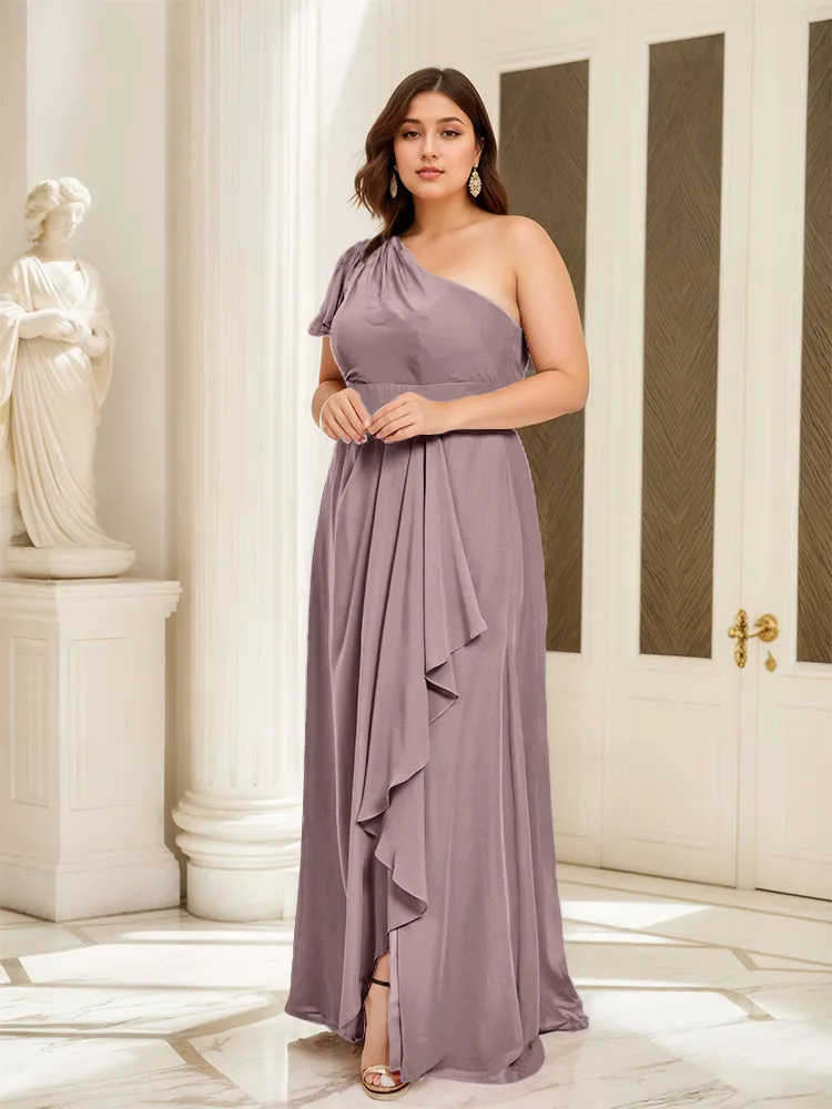 One Shoulder A Line Slit Plus Size Bridesmaid Dress