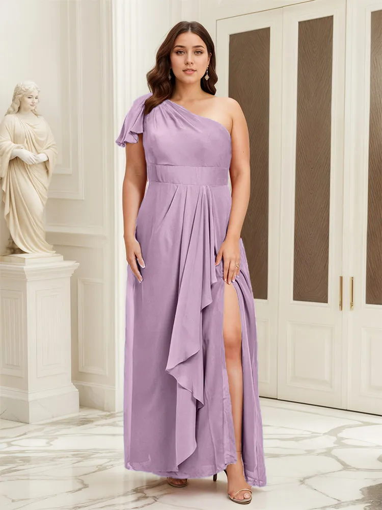 One Shoulder A Line Slit Plus Size Bridesmaid Dress