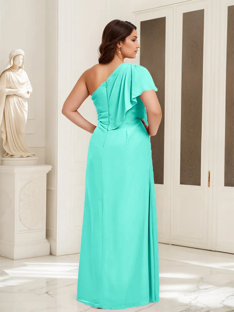 One Shoulder A Line Slit Plus Size Bridesmaid Dress