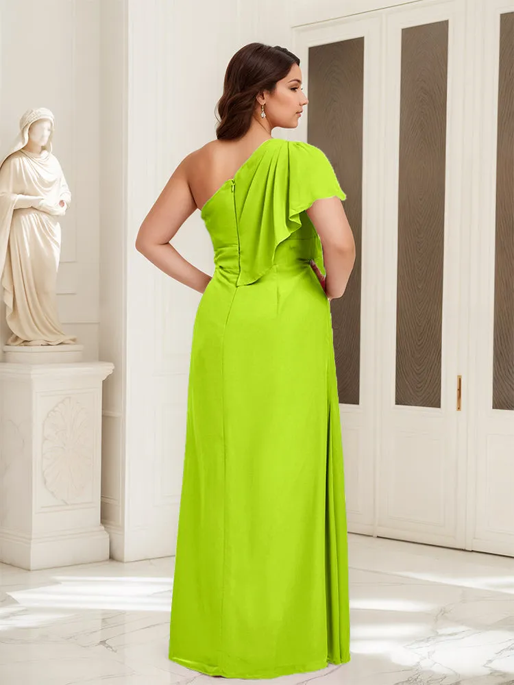 One Shoulder A Line Slit Plus Size Bridesmaid Dress