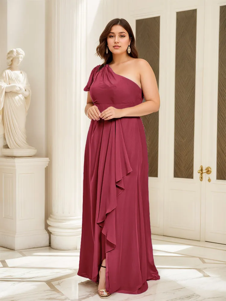 One Shoulder A Line Slit Plus Size Bridesmaid Dress