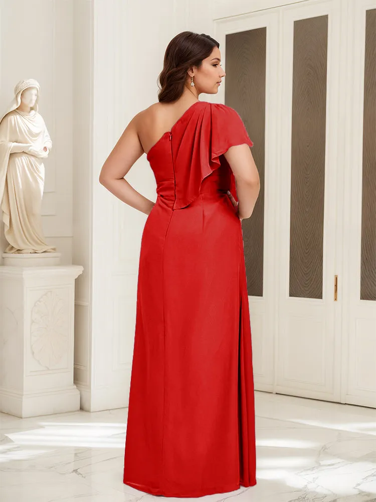 One Shoulder A Line Slit Plus Size Bridesmaid Dress