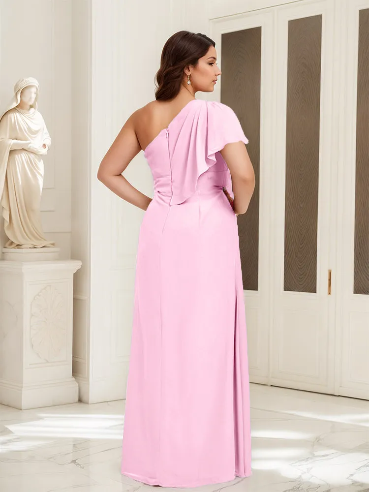 One Shoulder A Line Slit Plus Size Bridesmaid Dress