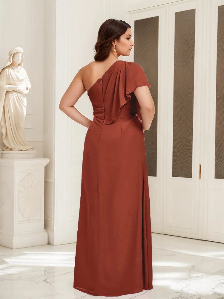 One Shoulder A Line Slit Plus Size Bridesmaid Dress