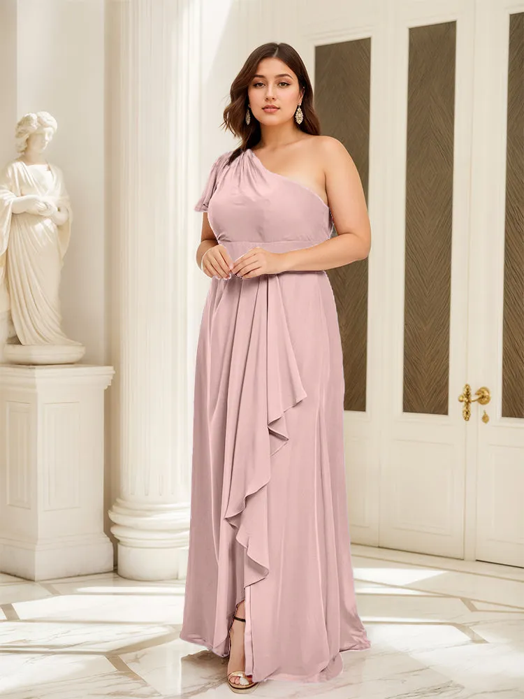 One Shoulder A Line Slit Plus Size Bridesmaid Dress