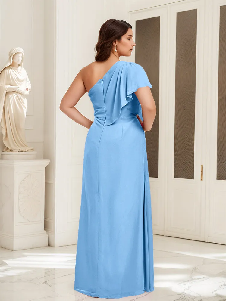 One Shoulder A Line Slit Plus Size Bridesmaid Dress