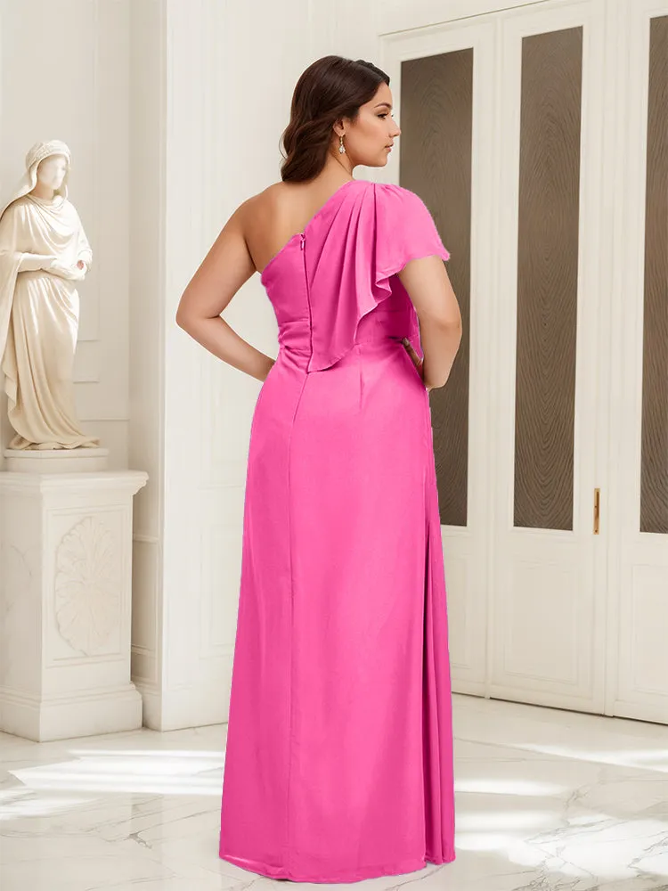 One Shoulder A Line Slit Plus Size Bridesmaid Dress