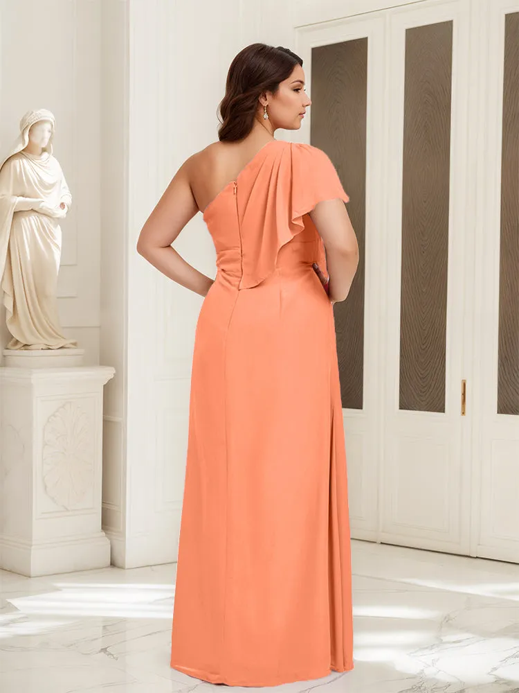 One Shoulder A Line Slit Plus Size Bridesmaid Dress