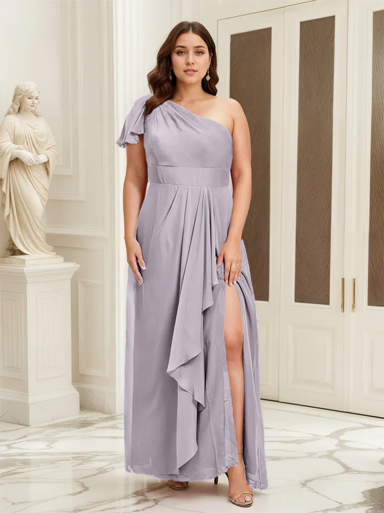 One Shoulder A Line Slit Plus Size Bridesmaid Dress