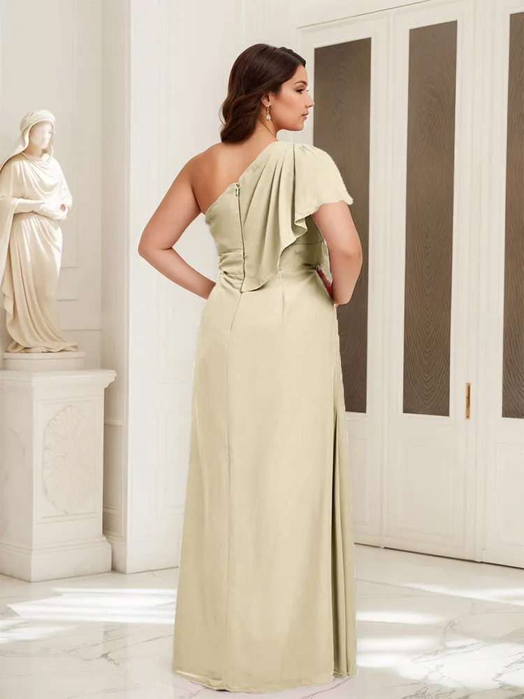 One Shoulder A Line Slit Plus Size Bridesmaid Dress