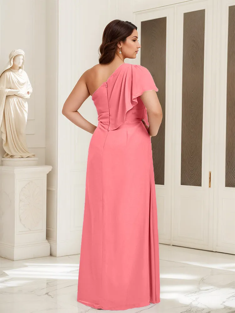 One Shoulder A Line Slit Plus Size Bridesmaid Dress