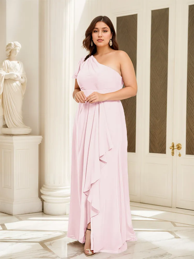 One Shoulder A Line Slit Plus Size Bridesmaid Dress
