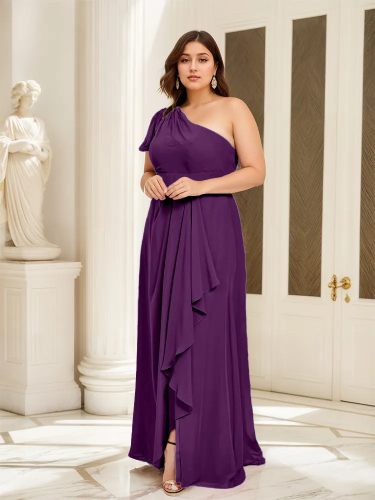 One Shoulder A Line Slit Plus Size Bridesmaid Dress