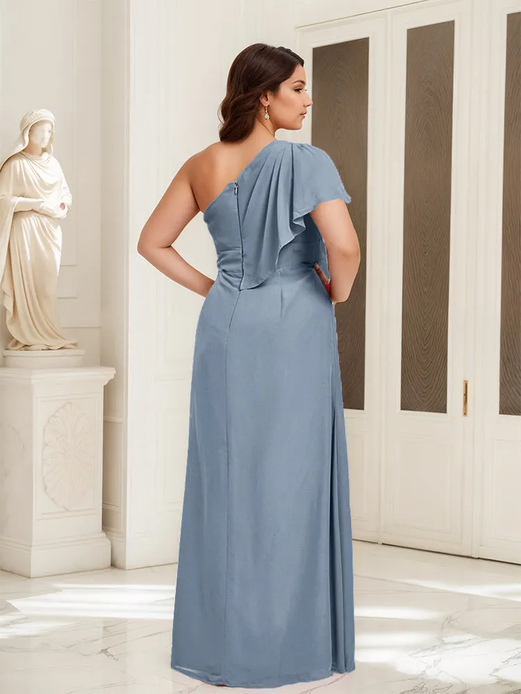 One Shoulder A Line Slit Plus Size Bridesmaid Dress