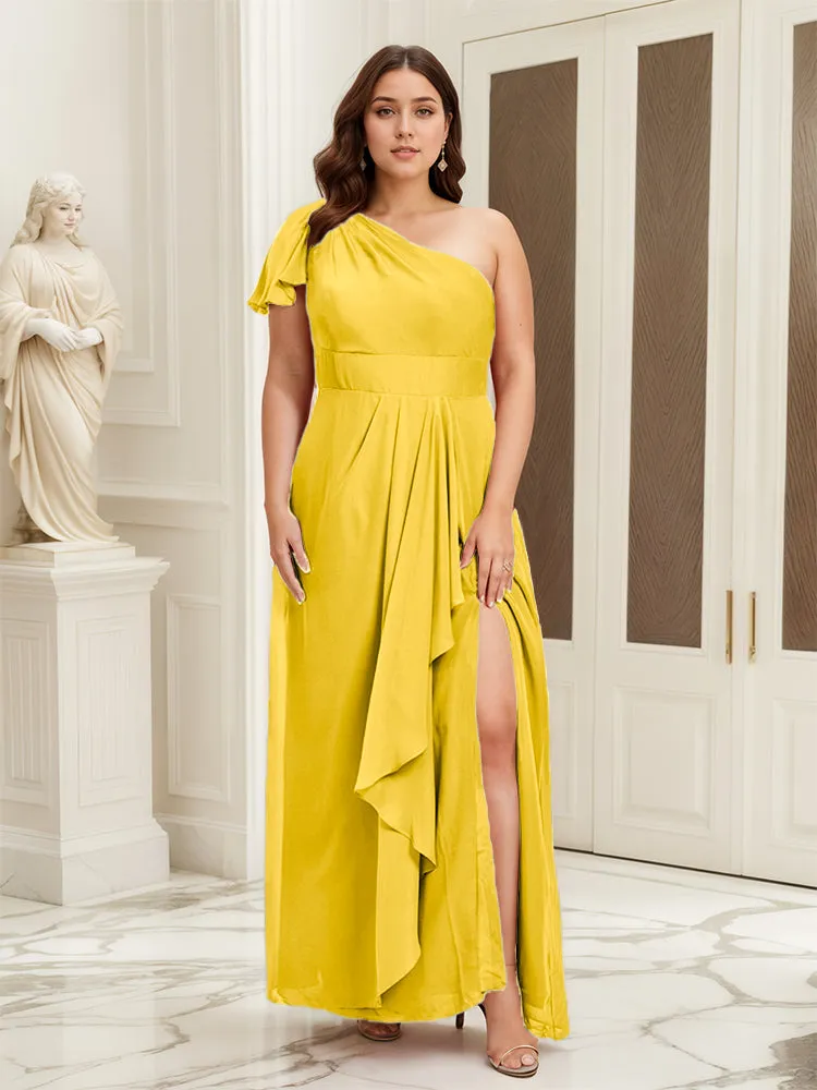 One Shoulder A Line Slit Plus Size Bridesmaid Dress