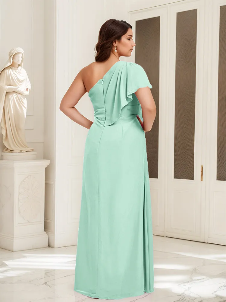 One Shoulder A Line Slit Plus Size Bridesmaid Dress