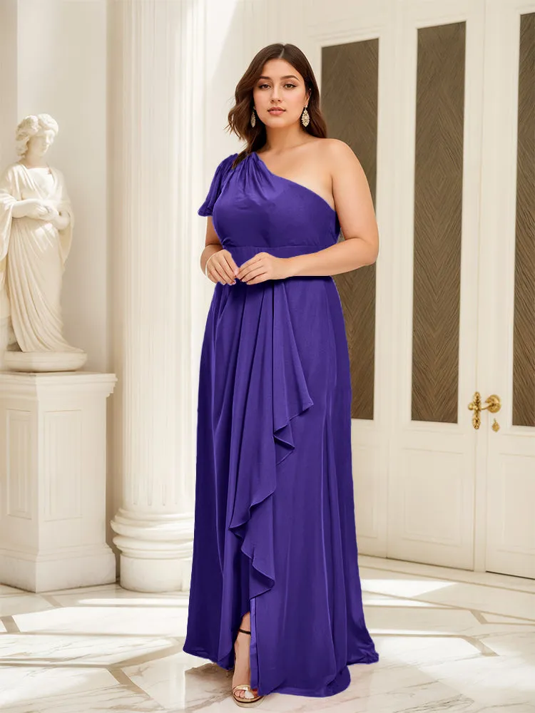 One Shoulder A Line Slit Plus Size Bridesmaid Dress