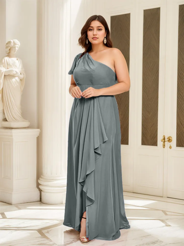 One Shoulder A Line Slit Plus Size Bridesmaid Dress