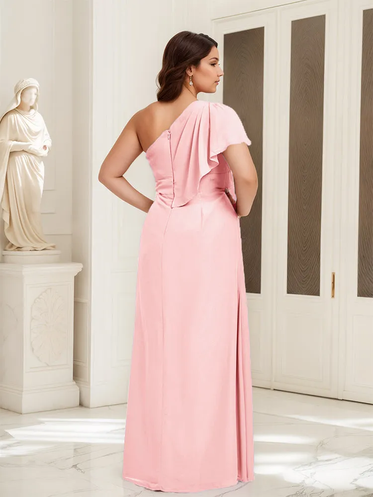 One Shoulder A Line Slit Plus Size Bridesmaid Dress