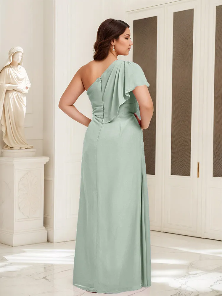 One Shoulder A Line Slit Plus Size Bridesmaid Dress