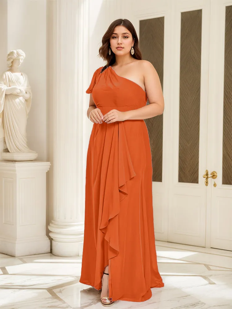 One Shoulder A Line Slit Plus Size Bridesmaid Dress