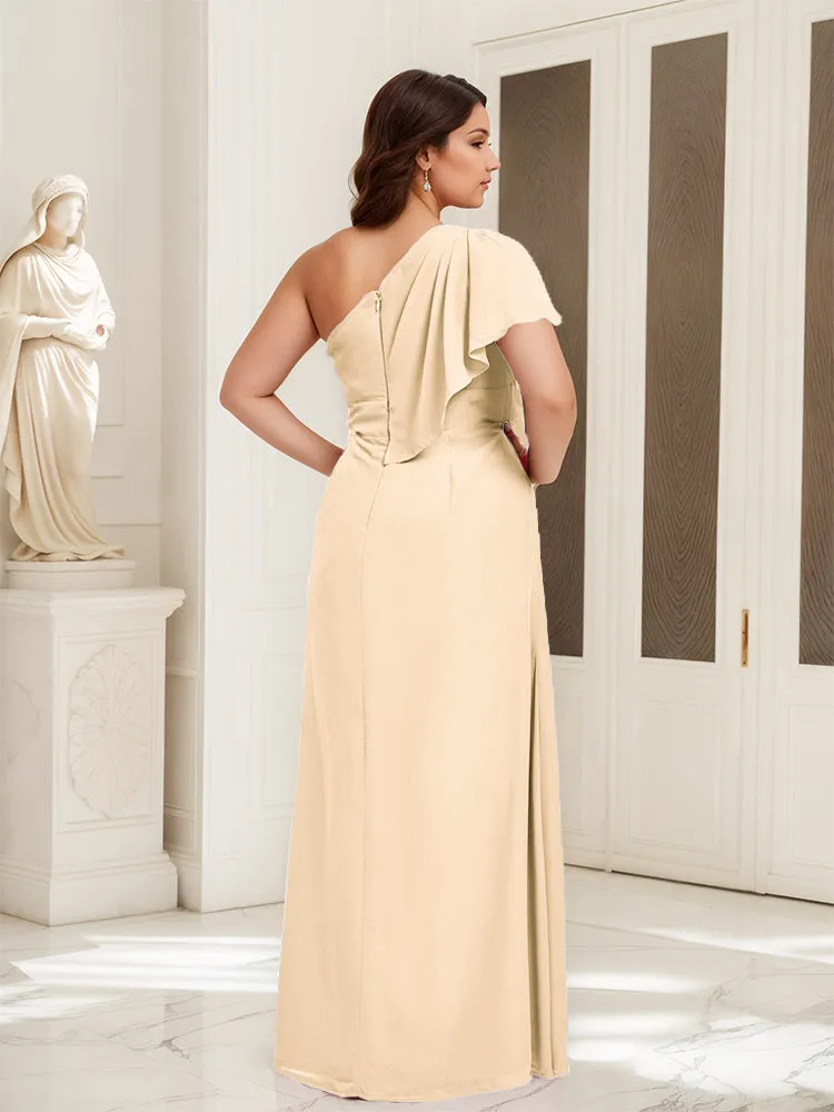 One Shoulder A Line Slit Plus Size Bridesmaid Dress