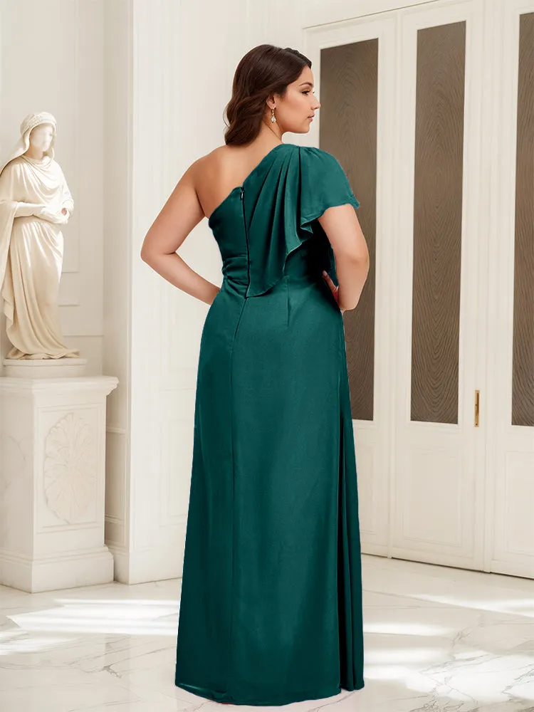 One Shoulder A Line Slit Plus Size Bridesmaid Dress