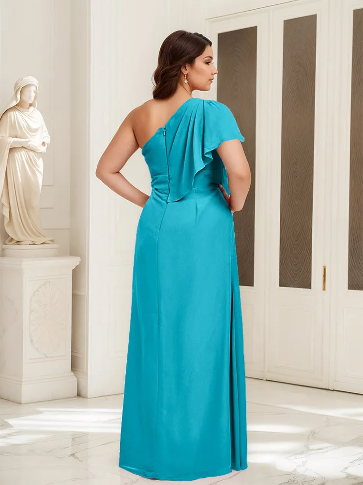 One Shoulder A Line Slit Plus Size Bridesmaid Dress