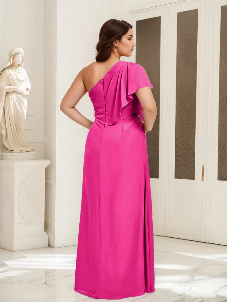 One Shoulder A Line Slit Plus Size Bridesmaid Dress