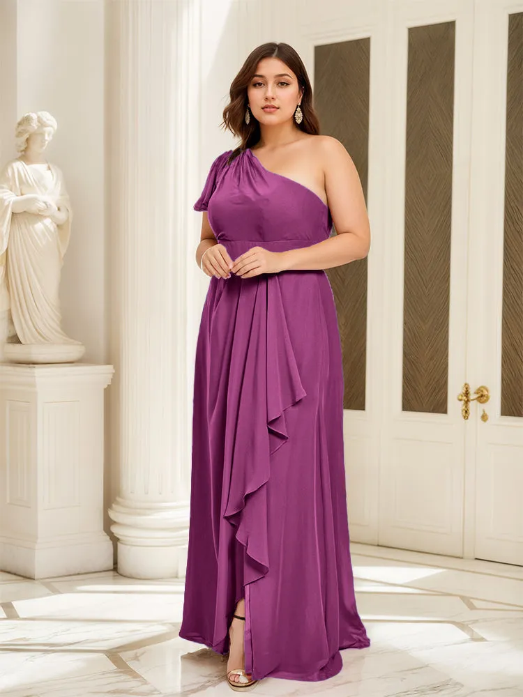 One Shoulder A Line Slit Plus Size Bridesmaid Dress