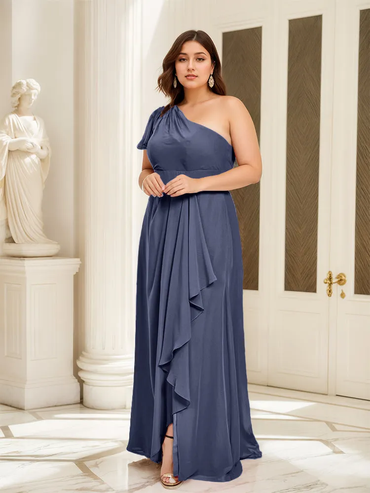 One Shoulder A Line Slit Plus Size Bridesmaid Dress