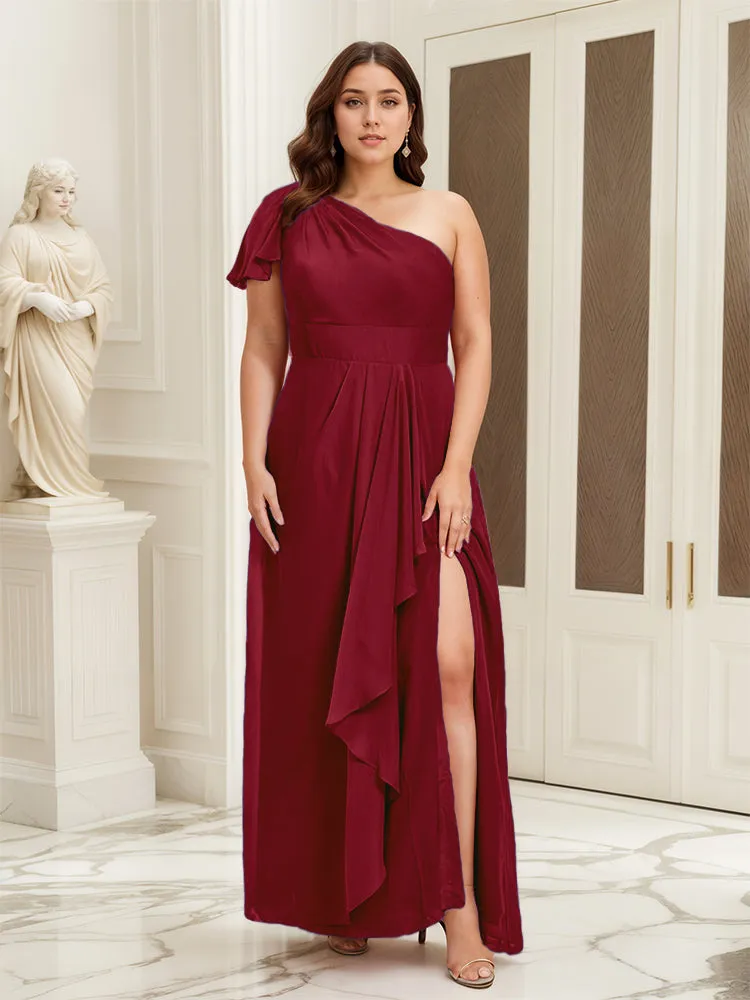 One Shoulder A Line Slit Plus Size Bridesmaid Dress