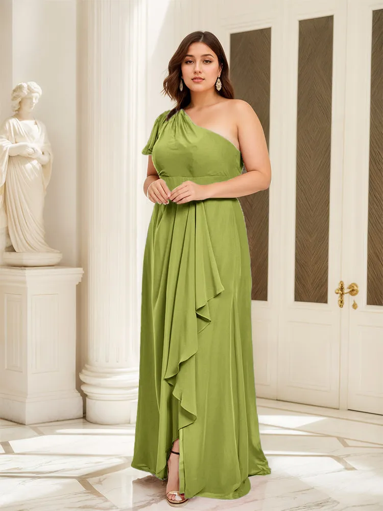 One Shoulder A Line Slit Plus Size Bridesmaid Dress