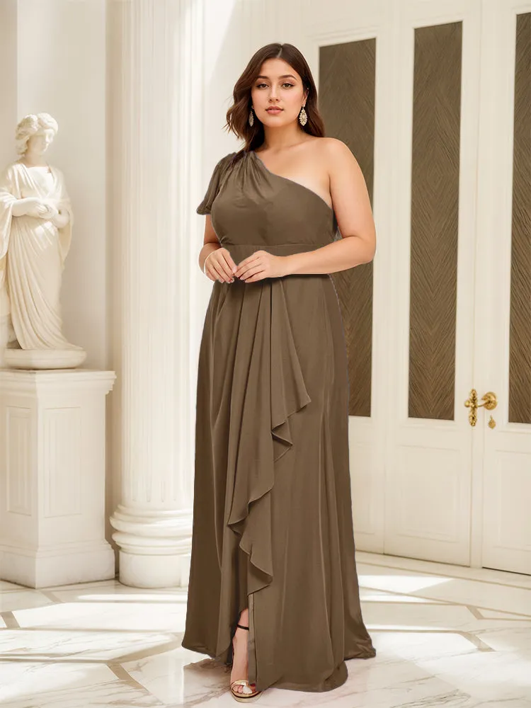 One Shoulder A Line Slit Plus Size Bridesmaid Dress