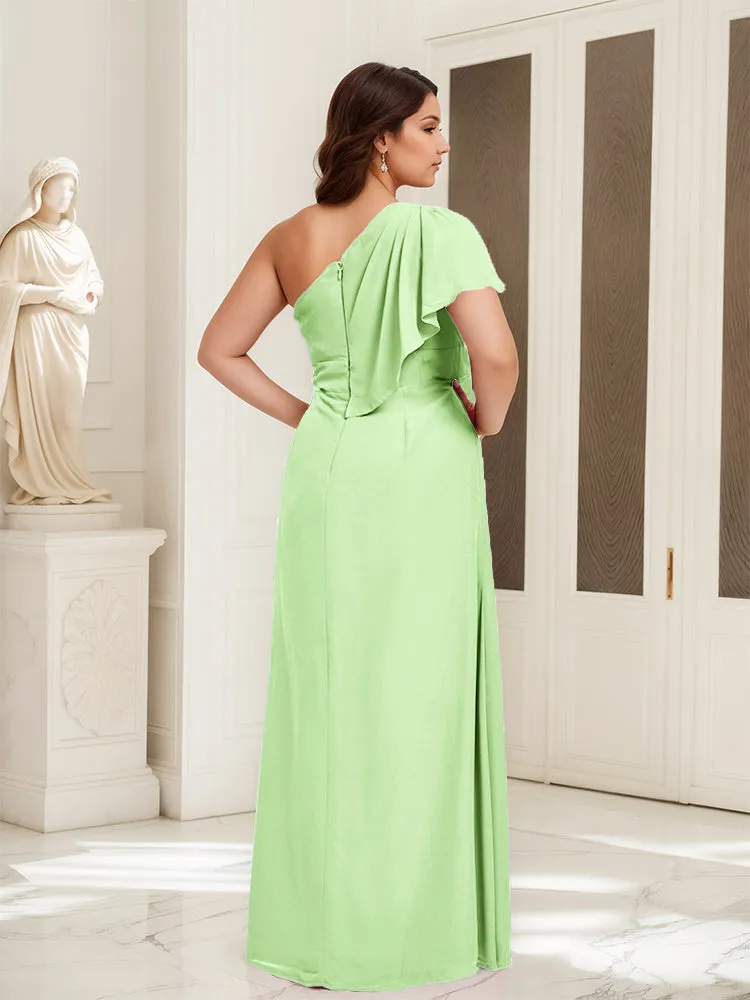 One Shoulder A Line Slit Plus Size Bridesmaid Dress