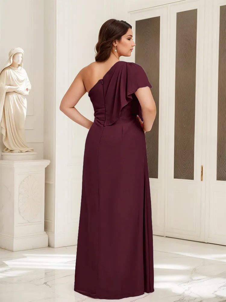 One Shoulder A Line Slit Plus Size Bridesmaid Dress