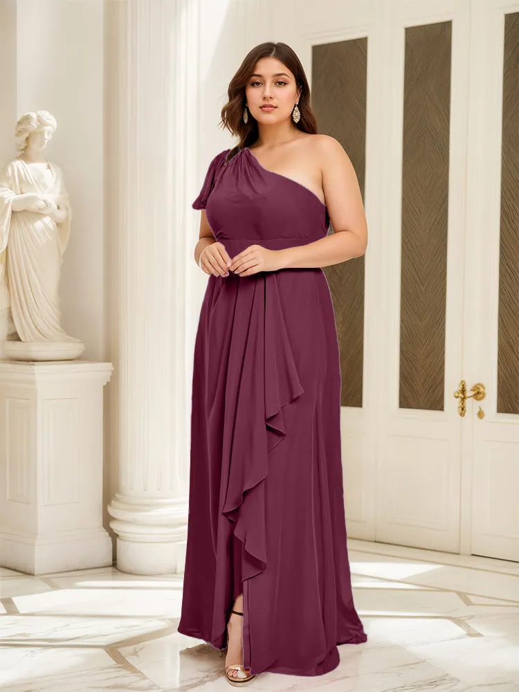 One Shoulder A Line Slit Plus Size Bridesmaid Dress